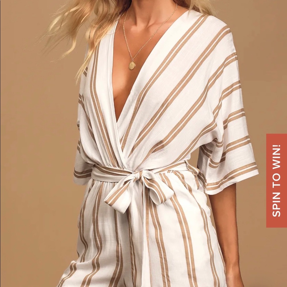 SOLD Lush Taupe & White Romper